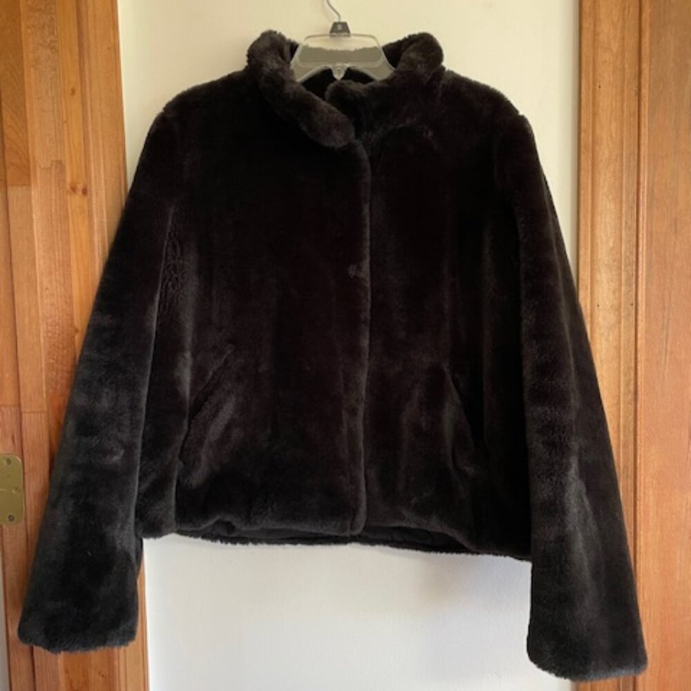MARALYN & ME Faux Fur Snap Front High Collar Jacket Black Junior XL - Picture 5 of 16